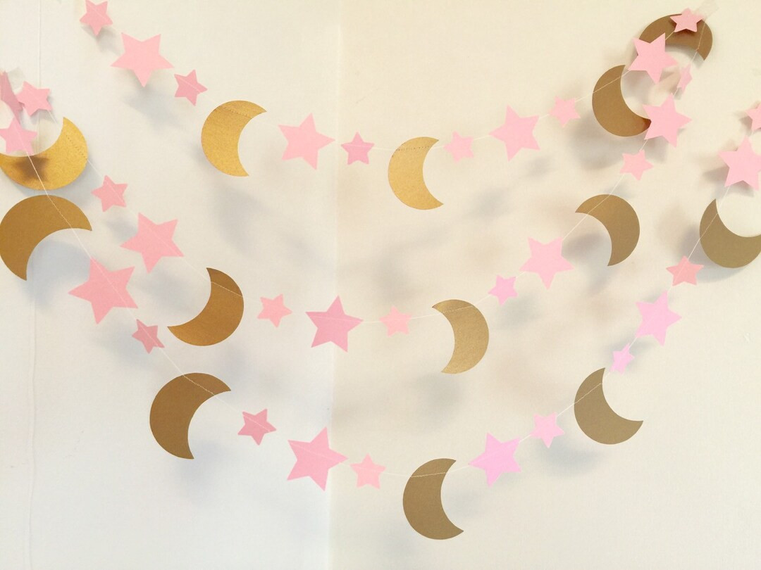 Gold Moon and Star Baby Shower PINK & GOLD Twinkle Twinkle Little Star Nursery Banner First Birth... | Etsy (US)