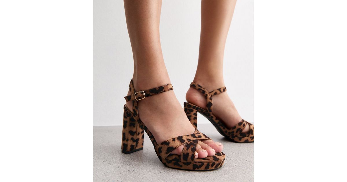 Brown Suedette Leopard Print Platform Sandals | New Look | New Look (UK)