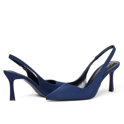 Elisabet Tang Women's Slingback Pumps 3 Inch Pointed Toe High Heels Shoes for Women Fashion Dress Wedding Party Prom Navy Blue Suede 11 | Amazon (US)