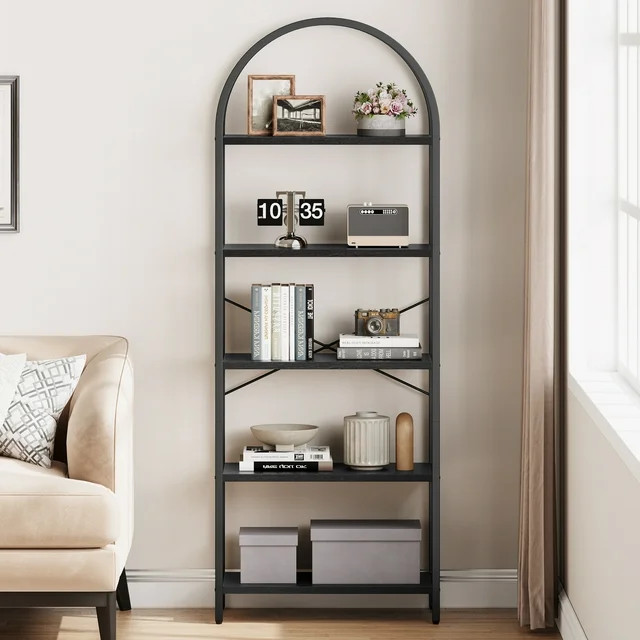 DSstyles Bookshelf 5 Tier Bookcase Arched Display Racks Tall Standing Bookshelves Metal Frame Ope... | Walmart (US)