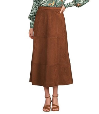 Faux Suede High Rise A-Line Flounce Midi Skirt | Dillard's