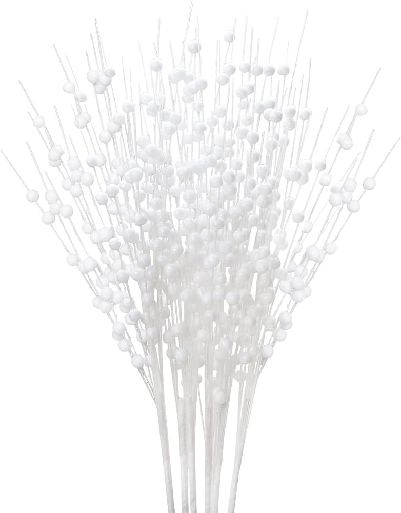 Felice Arts 6 Pack White Artificial Glitter Berry Stems 15.7" Fake Christmas Picks Decorative Gli... | Amazon (US)