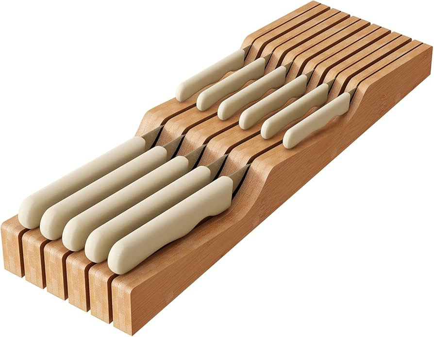 In-Drawer Knife Block Organizer - Bamboo Wood Drawer Knife Organizer-Protecting Knife Organizer B... | Amazon (US)