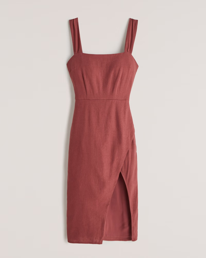 Wrap-Front Linen Midi Dress | Abercrombie & Fitch (US)