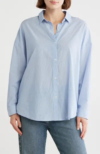 Melrose and Market Long Sleeve Button-Up Tunic Shirt in Blue- White Stripe at Nordstrom Rack, Siz... | Nordstrom Rack