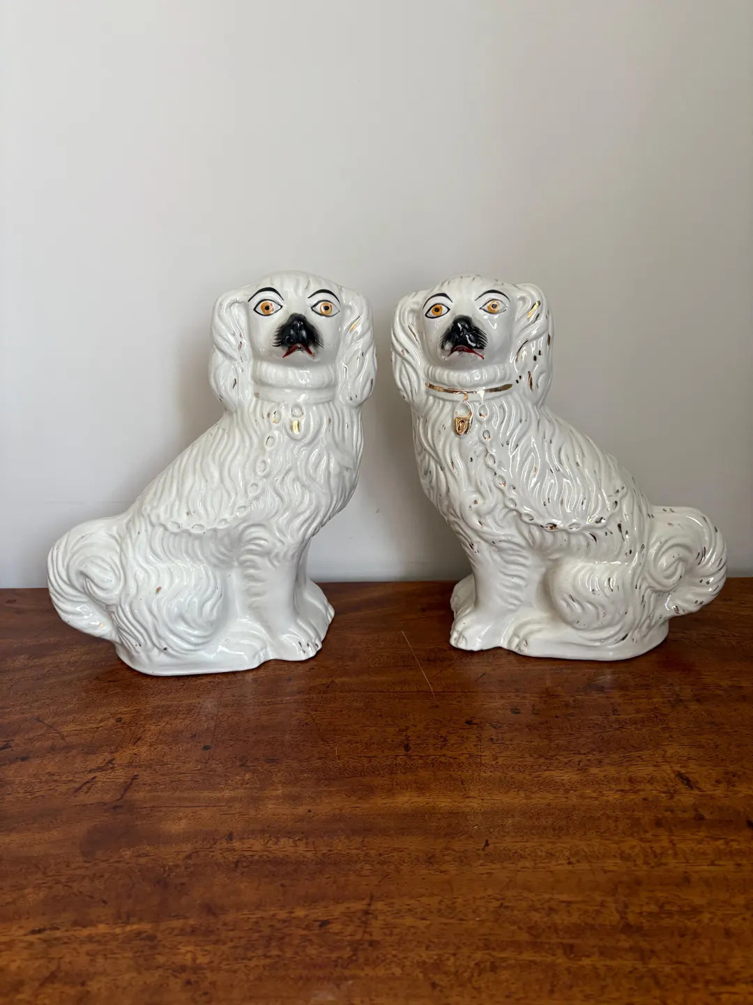 White and Gilded Antique Staffordshire Pair of Wally/mantle Dogs. - Size is 9.5” High - Some We... | Etsy (US)