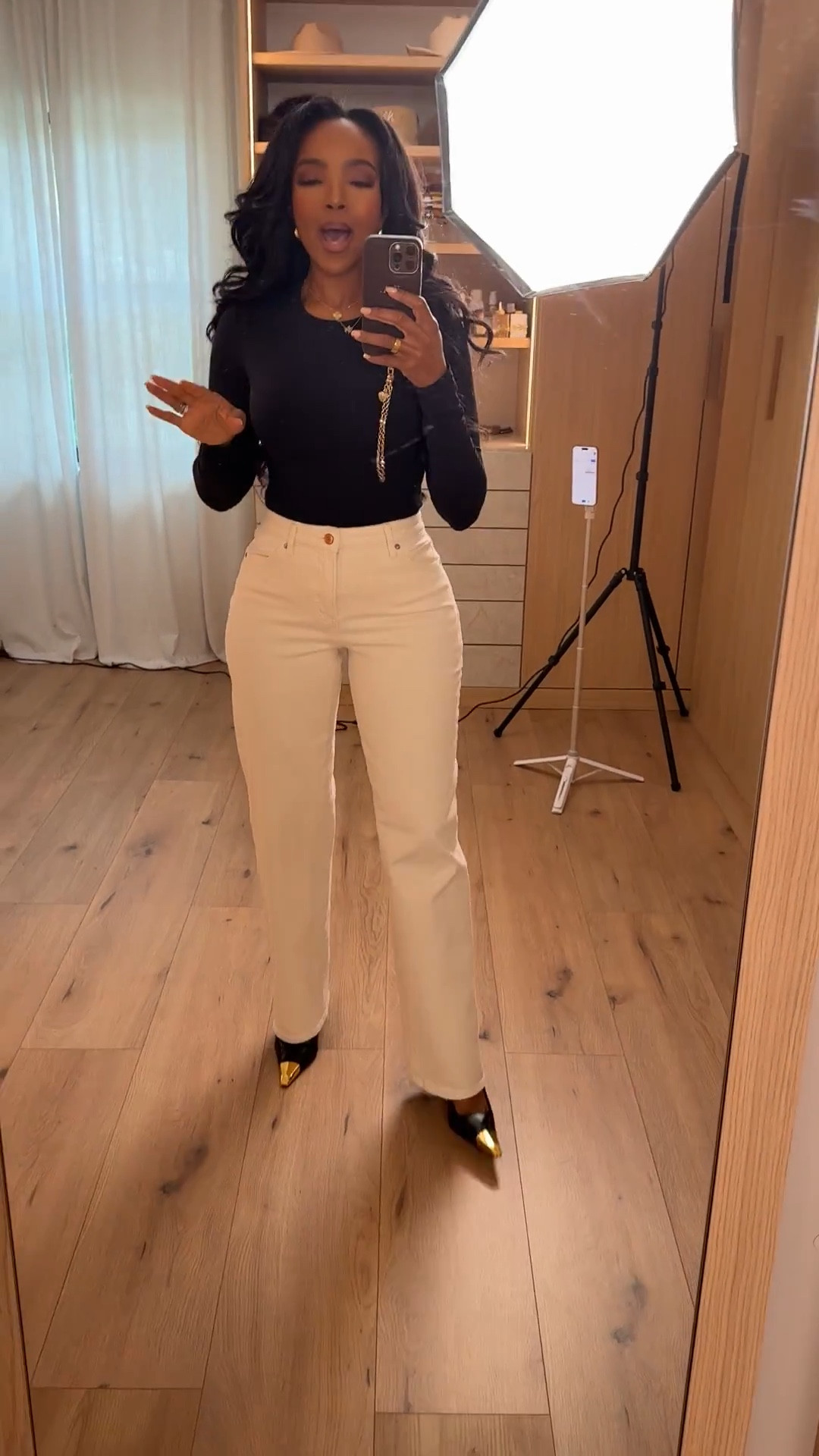 Clean, confident, and timeless — this @Express look is proof that great basics never miss. A fitted black top paired with crisp white denim creates that polished-but-effortless vibe that works year-round.

Perfect for workdays, lunch meetings, casual dinners, date nights, or anytime you want an elevated neutral outfit that feels intentional but easy.

📏 Sizing & Fit:
Top: Size Small  
Pants: 27 Long  
Heels: True to size  
Height: 5'4"  
Bust: 34D  
Waist: 27"  
Hips: 40"

This is a true closet staple moment. Both pieces are easy to style multiple ways, which means the cost per wear drops quickly and makes this a smart long-term shopping strategy.

Tap to get details, save this post for later, and shop the full @Express look on the app.

Neutral outfit inspiration, Express outfit ideas, polished everyday style, classic wardrobe staples, elevated casual looks.

Follow me on Instagram and YouTube @kirasfashionfinds

#LTKvlog #LTKgrwm #LTKootd