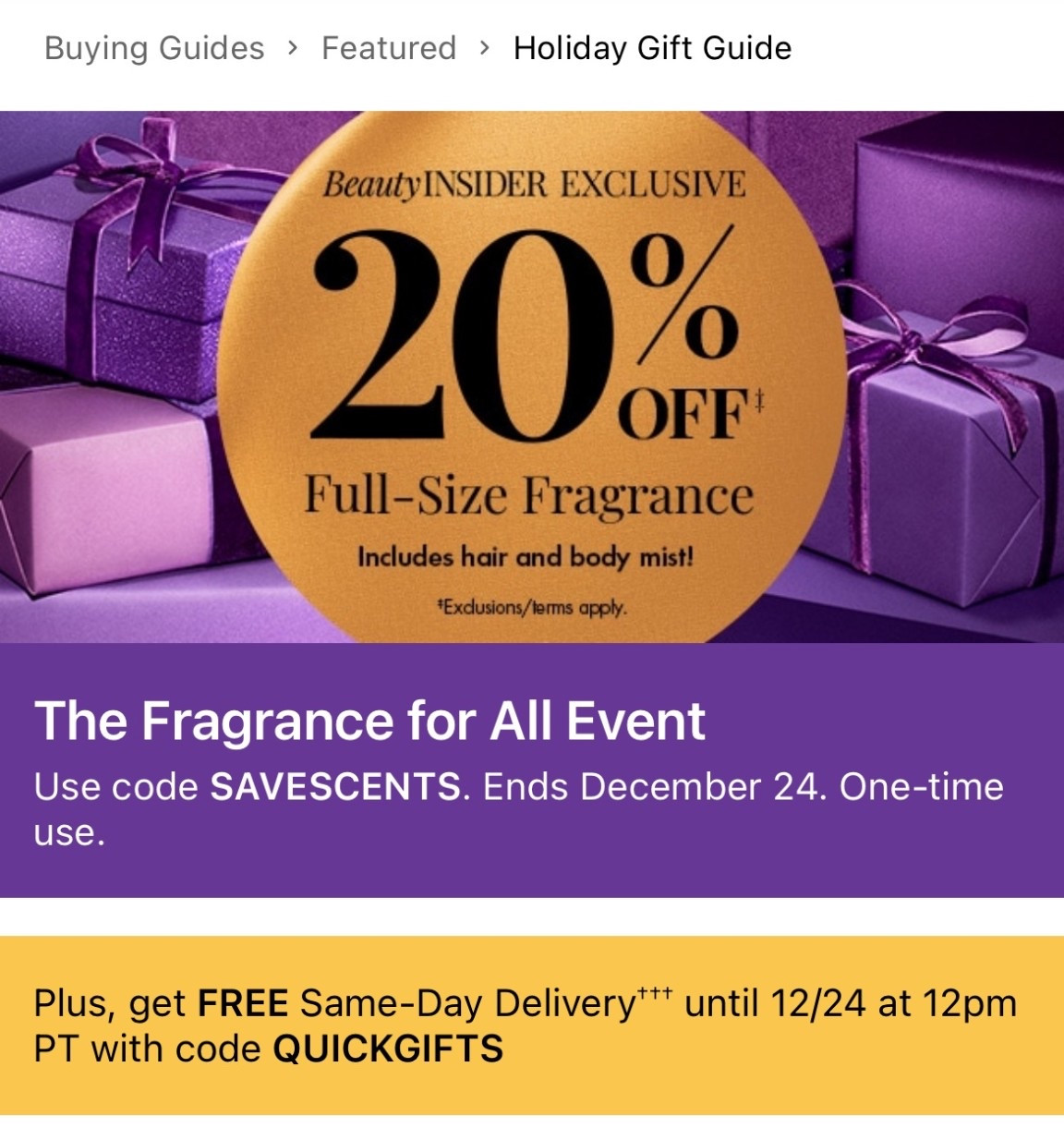 20% off fragrances at Sephora with code SAVESCENTS 

#LTKSaleAlert #LTKBeauty #LTKFindsUnder50