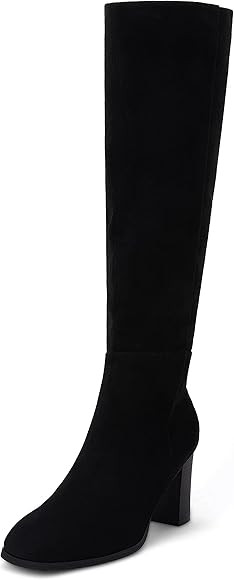Coutgo Womens Knee High Boots Chunky Block Heels Square Toe Side Zipper Faux Suede Fall Winter Comfo | Amazon (US)
