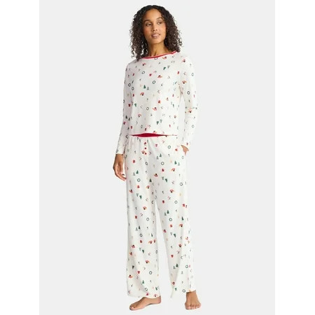 Christmas Women's and Women's Plus Long Sleeve Top and Wide Leg Pants Pajama Set from Holiday Time, 2-Piece, Sizes XS-3X | Walmart (US)