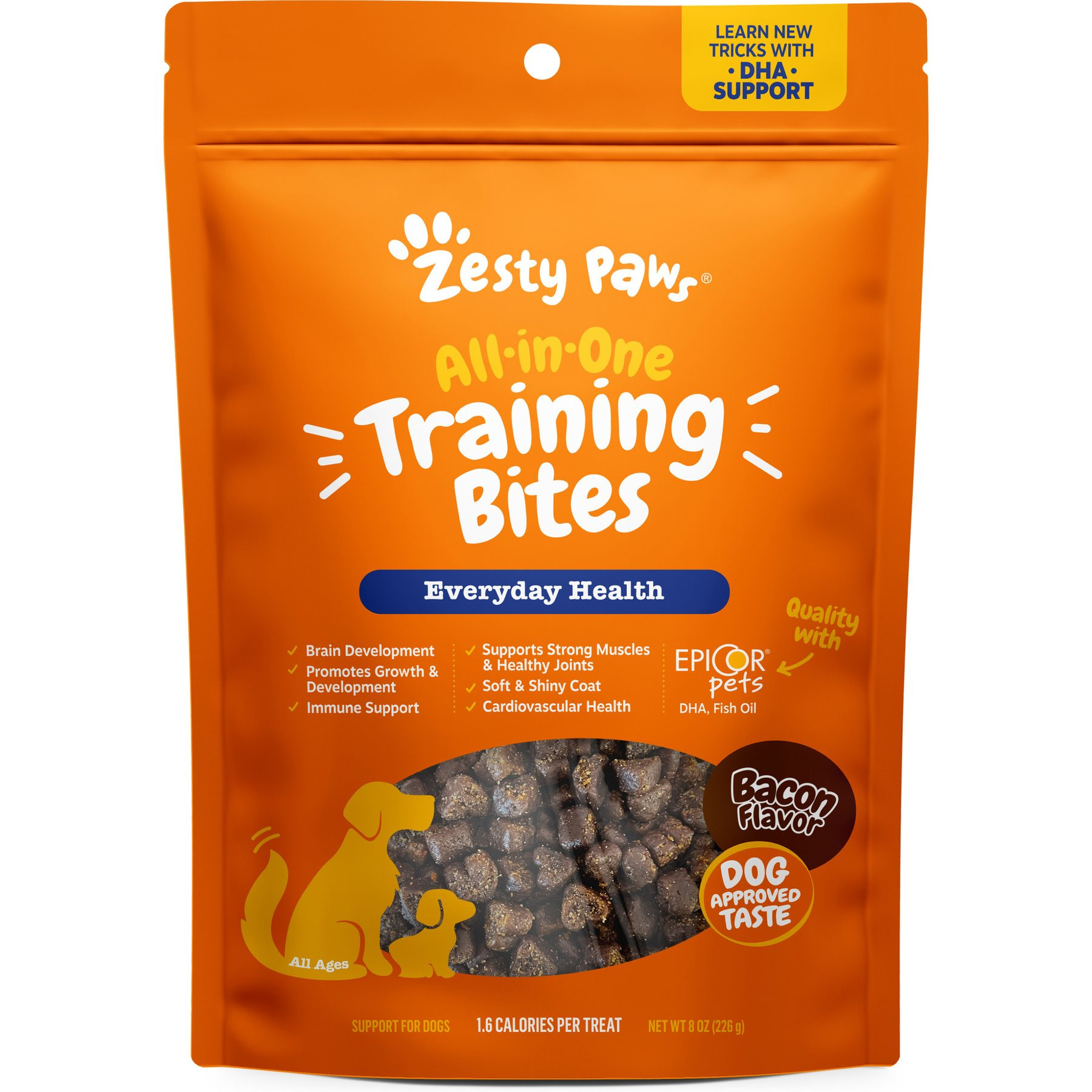 Zesty Paws All-in-One Bacon Flavored Soft & Chewy Training Bites Multivitamin Dog Treats, 8-oz bag | Chewy