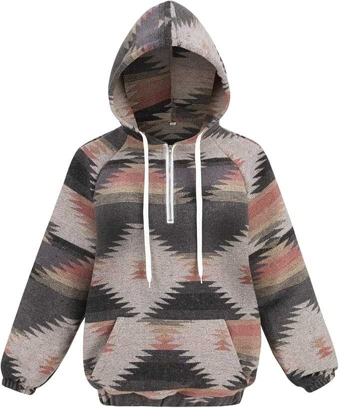 COWOKA Women's Aztec Print Pattern Western Ethnic Half Zip Long Sleeve Pullover Hoodie Sweatshirt | Amazon (US)