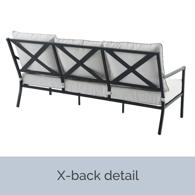 My Texas House Cambria X-Back Outdoor Steel Sofa with Cushions, Black | Walmart (US)