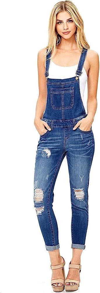 Wax Women's Juniors Ankle Length Skinny Leg Denim Overalls | Amazon (US)