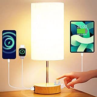 Yarra-Decor Bedside Lamp with USB Port - Touch Control Table Lamp for Bedroom Wood 3 Way Dimmable... | Amazon (US)