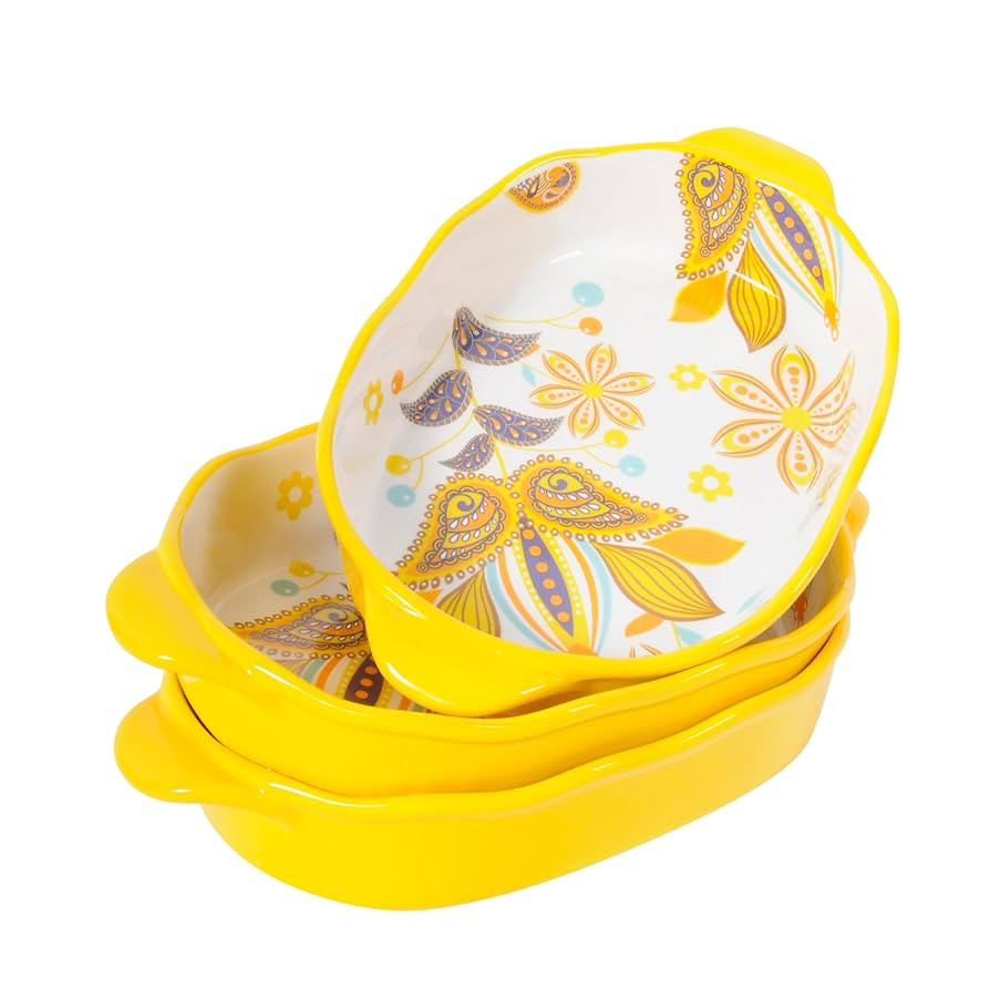 HomePop Oval Ceramic Baking Dish with Double Handles, 10.5" X 6" Baking Pan - Oval Yellow(Set of ... | Amazon (US)