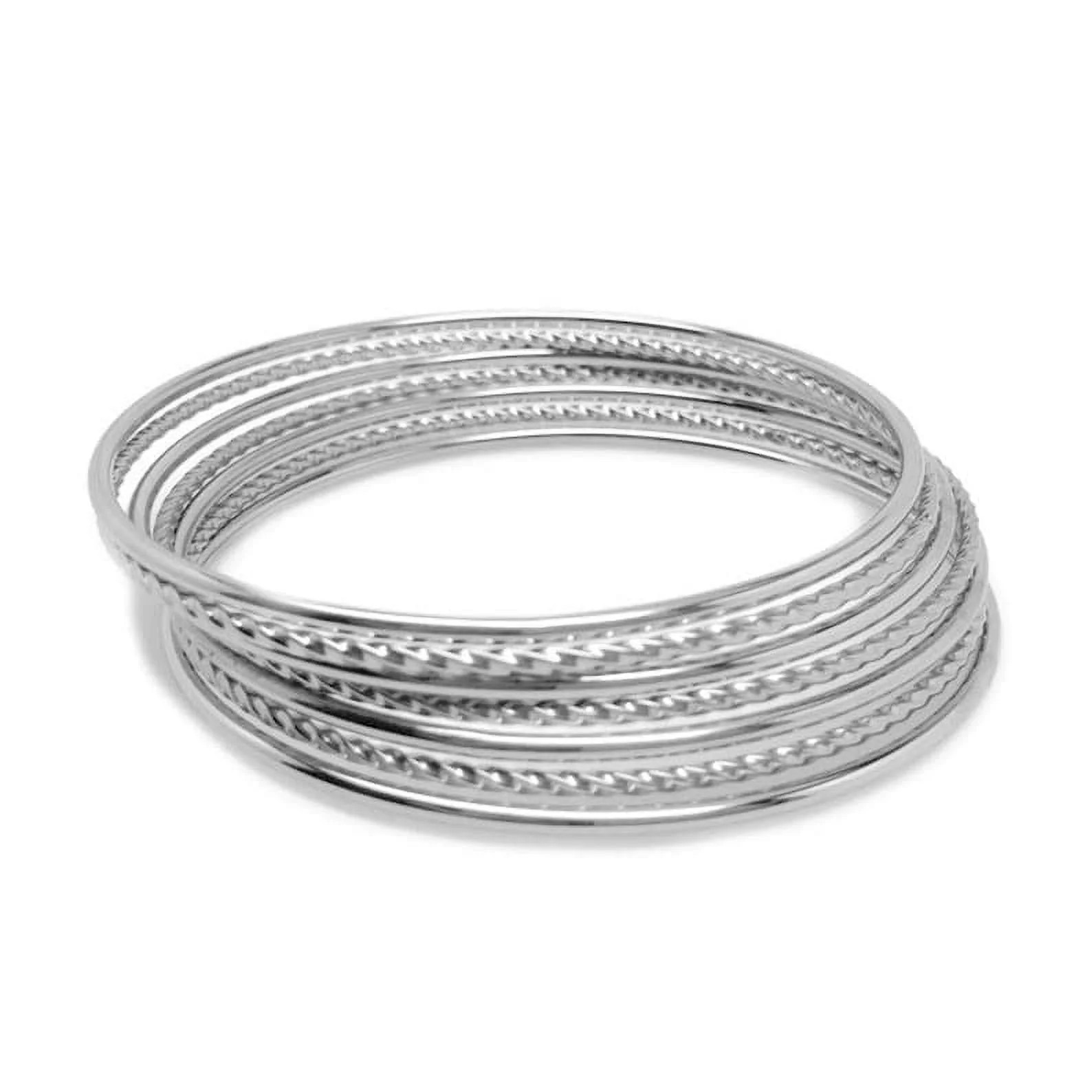 Thin Stainless Steel Silver Stackable Plain and Twisted Bangle Bracelets for Women (Set of 7) - 8... | Walmart (US)