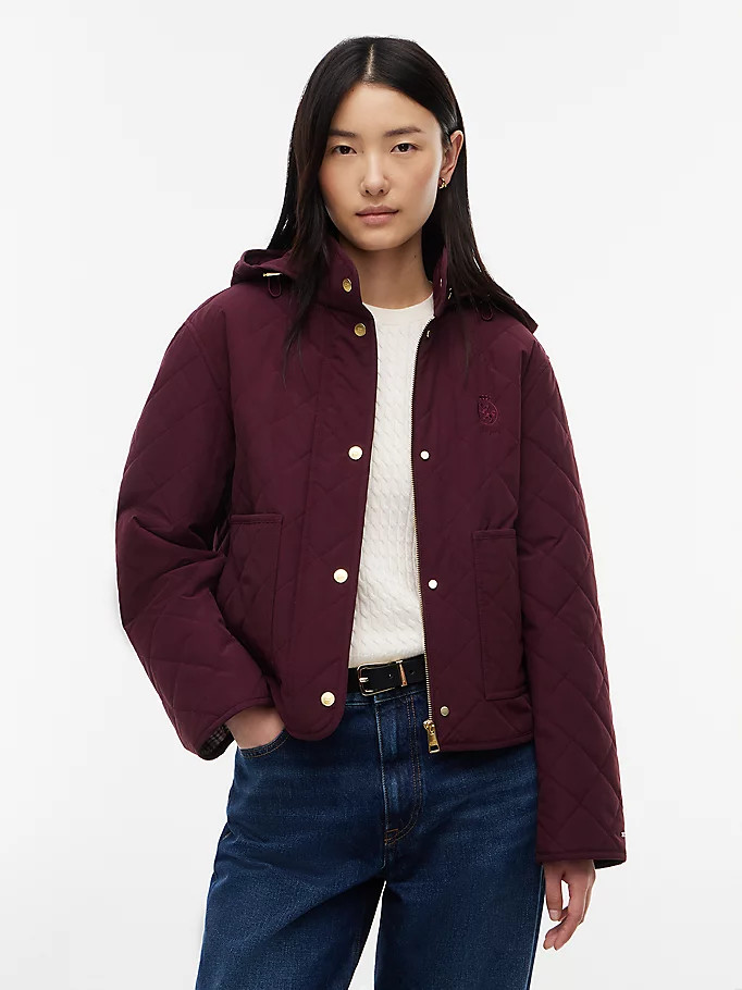 Crest Embroidery Square Quilted Hooded Jacket | Tommy Hilfiger UK