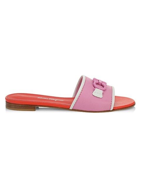 Rhodes Gancini Leather Flat Sandals | Saks Fifth Avenue