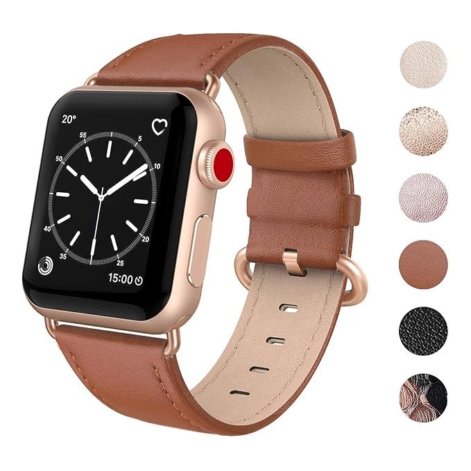 SWEES Compatible for Apple Watch Band 38mm 40mm, Genuine Leather Strap with Rose Gold Clasp Compa... | Amazon (US)