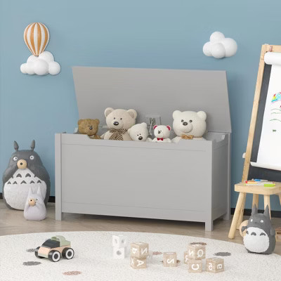 KWPZQEB Kids Wooden Toy Box/Bench with Safety Hinged Lid - Gray - Gift for Ages 2+ | Target
