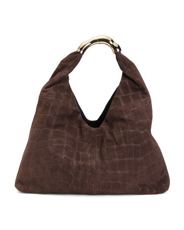 Made In Italy Suede Crocodile Metal Handle Hobo | TJ Maxx