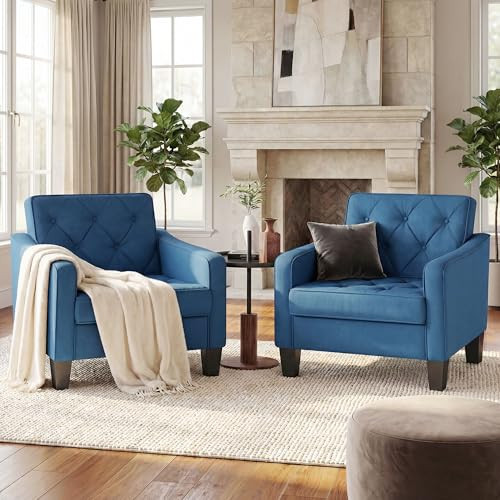STHOUYN Living Room Chairs Blue Accent Chairs Set of 2, Waiting Room Arm Chairs, Reading Chairs for Bedroom Comfy Club Chair Tufted, Office Small Space (2, Blue) | Amazon (US)