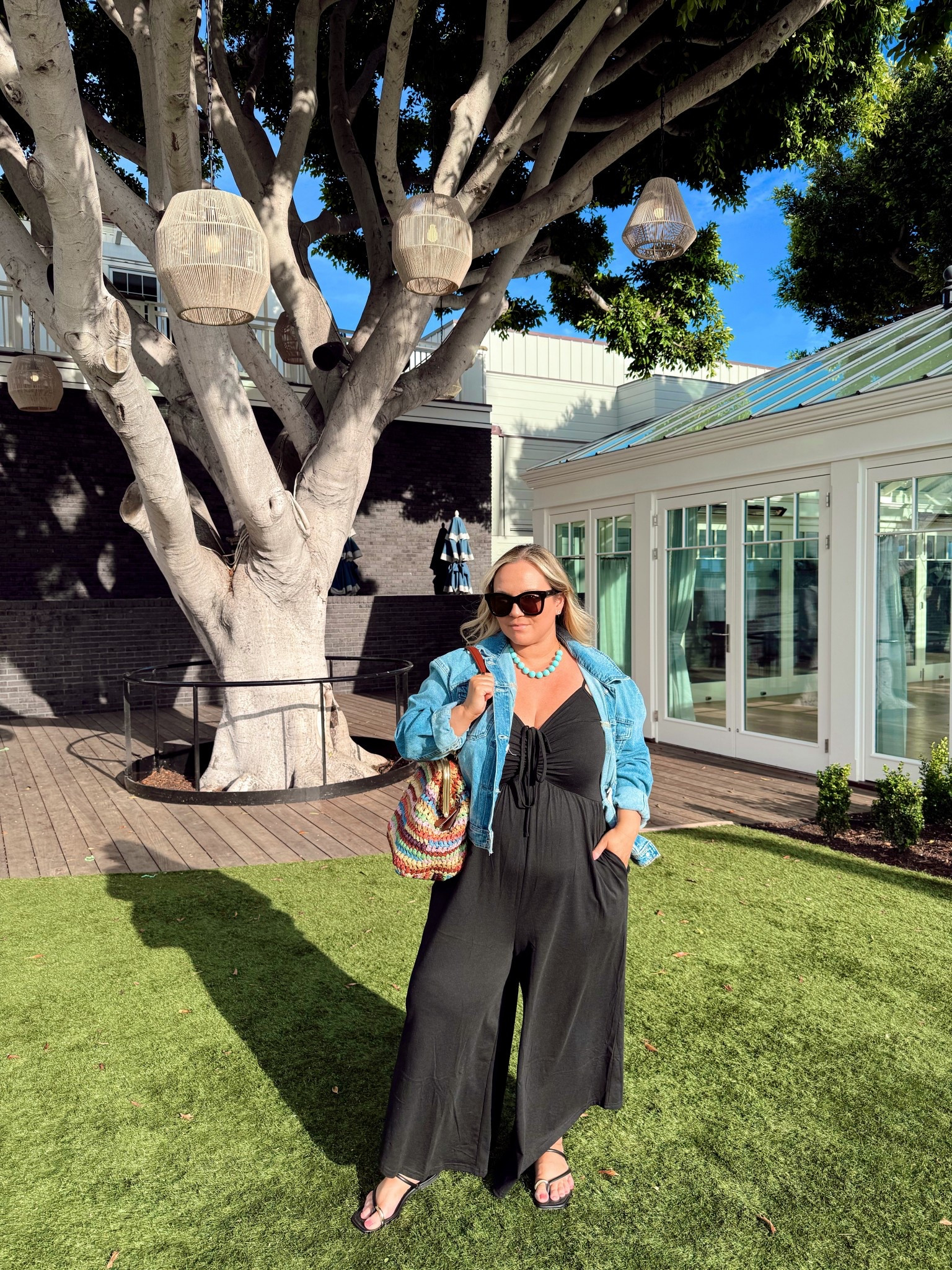 Amazon jumpsuit perfect for my thick thigh girlies! Size LARGE 
Jean jacket size SMALL runs oversized 

Free People, Amazon finds, Amazon fashion, denim jacket, petite style, midsize style, midsize mom, mom style, coach bag, beach style, casual style, spring style, spring outfit, spring break, summer style, resort wear

#LTKTravel #LTKMidsize #LTKOver40