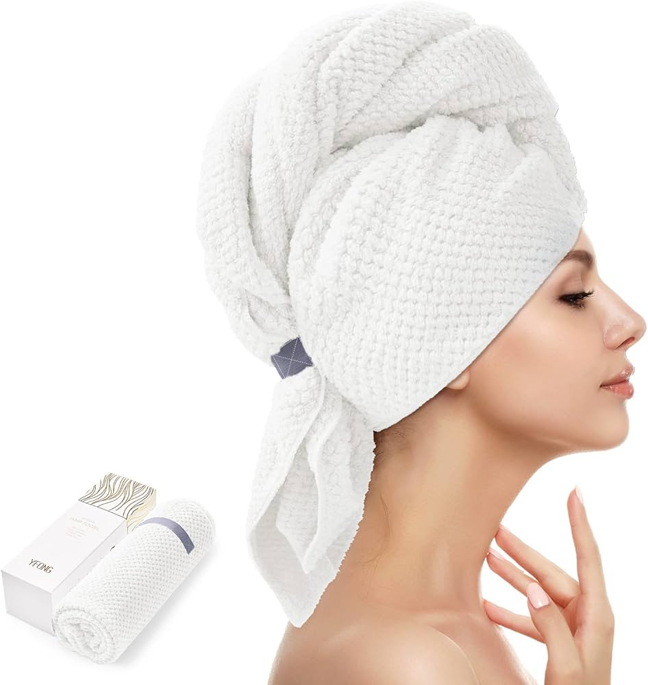 YFONG X-Large Microfiber Hair Towel Wrap for Women, Soft Hair Drying Towel with Elastic Band, Fas... | Amazon (US)