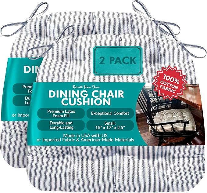 Barnett Home Decor Ticking Stripe Blue Dining Chair Pad with Ties - Pack of 2 Size 15 x 17 Chair ... | Amazon (US)