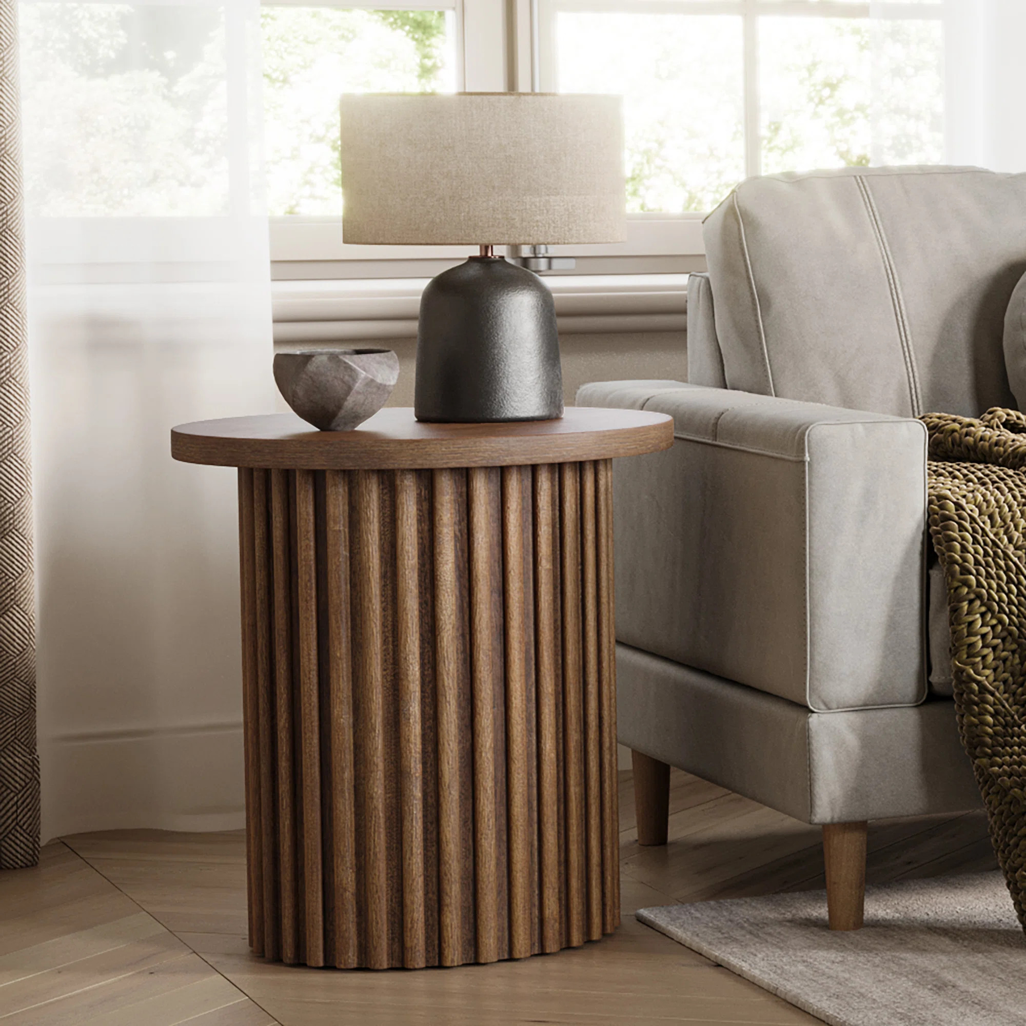 Tannen 24" Round Mid-Century Modern Fluted Pedestal Base End Table | Wayfair North America