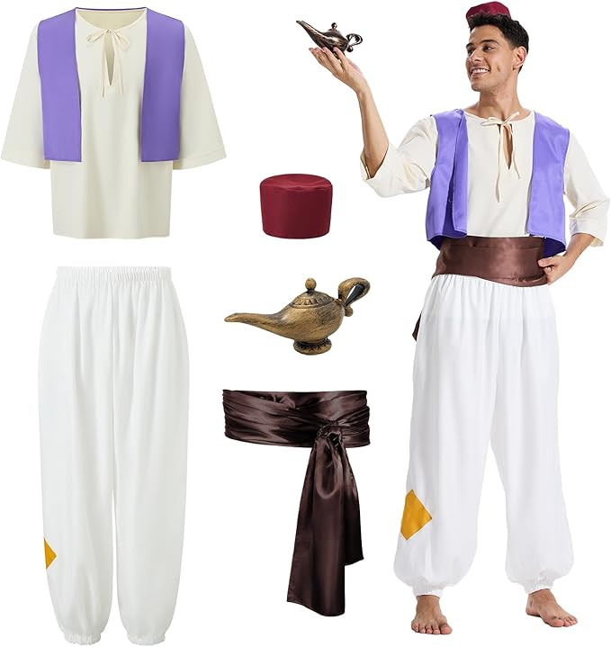 Arabian Prince Costume for Men - Adjustable Polyester Set with Vest, Harem Pants & Lamp | Hallowe... | Amazon (US)