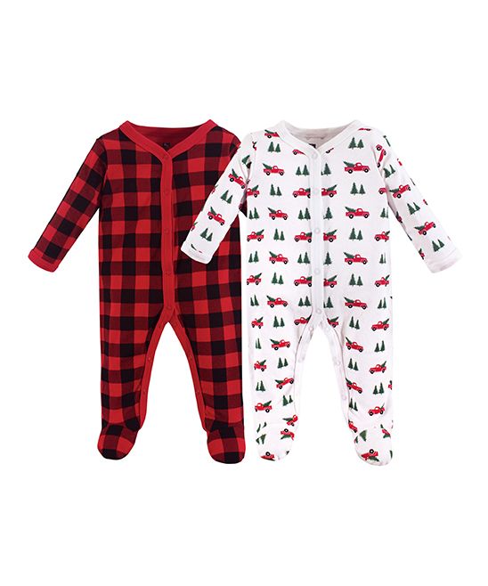 Hudson Baby Boys' Footies Christmas - Red Buffalo Check Footie Set - Newborn & Infant | Zulily
