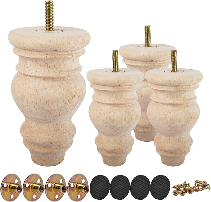 5 Inch Unfinished Wooden Furniture Legs,Tchosuz Solid Carved Bun Feet with 5/16 inch Bolt,Modern ... | Amazon (US)