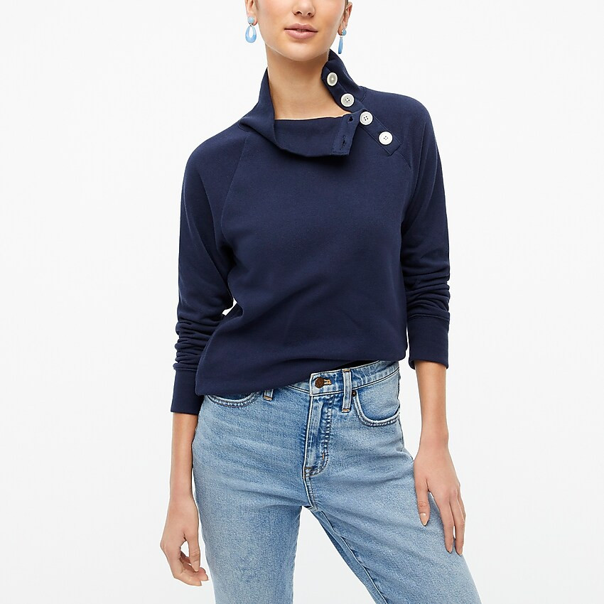 Wide button-collar pullover sweatshirt in cloudspun fleece | J.Crew Factory