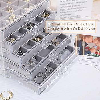 misaya Earring Jewelry Organizer with 5 Drawers, Gift for Mom, Clear Acrylic Jewelry Box for Wome... | Amazon (US)
