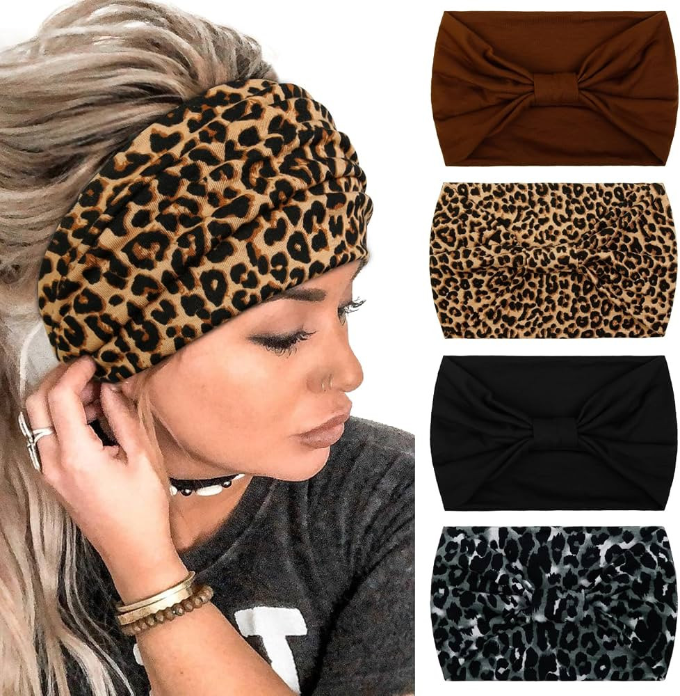 Wide Headbands for Women Black Stylish Head Wraps Boho Thick Hairbands Large African Leopard Prin... | Amazon (US)
