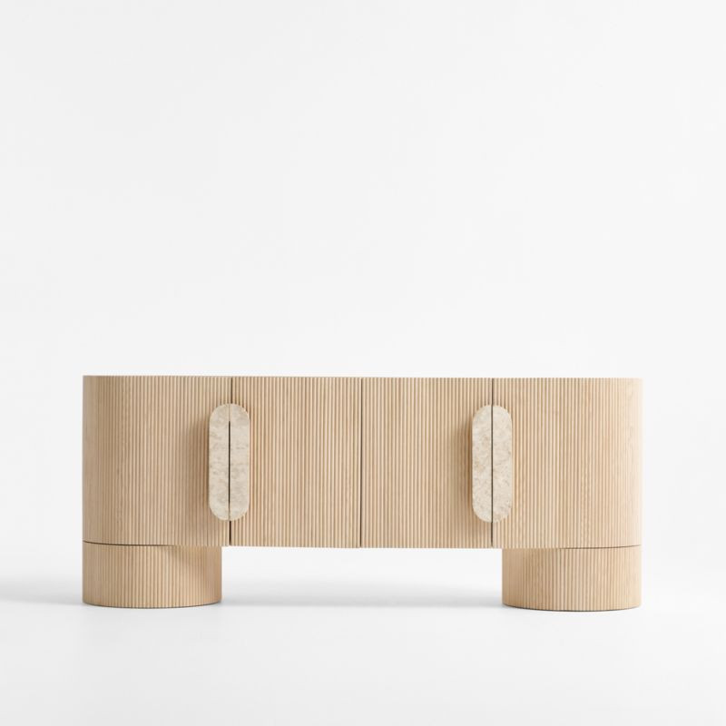 Kahn 75"" Ribbed Whitewashed Ash Wood Storage Media Console | Crate & Barrel