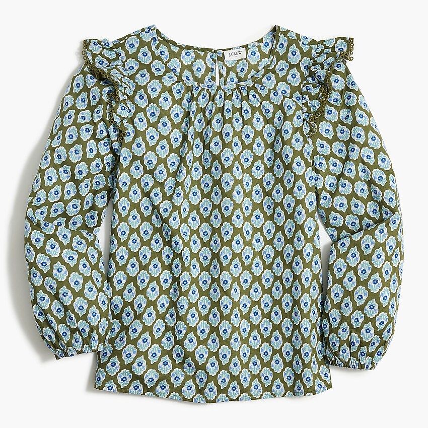 Printed ruffle-shoulder top | J.Crew Factory