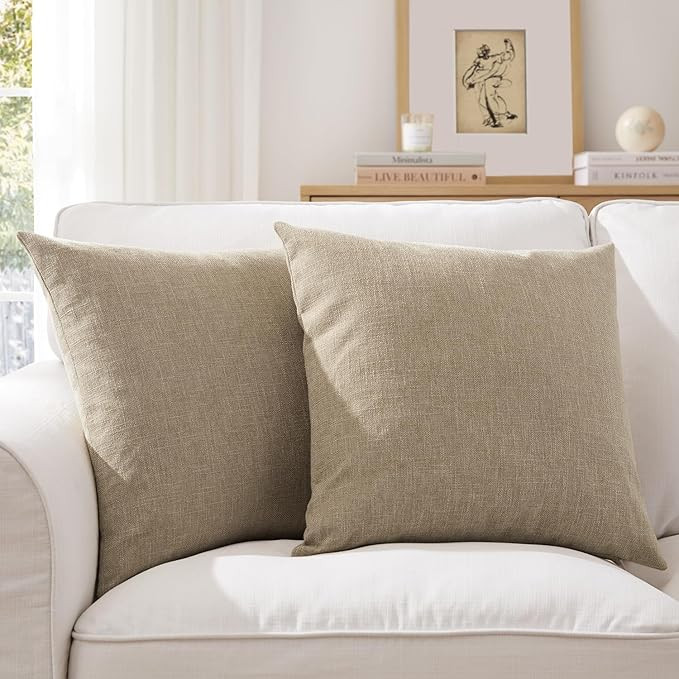 Meekio Set of 2 Deep Khaki Pillow Covers 18 x 18 Inch Farmhouse Boho Decorative Throw Pillow Cove... | Amazon (US)