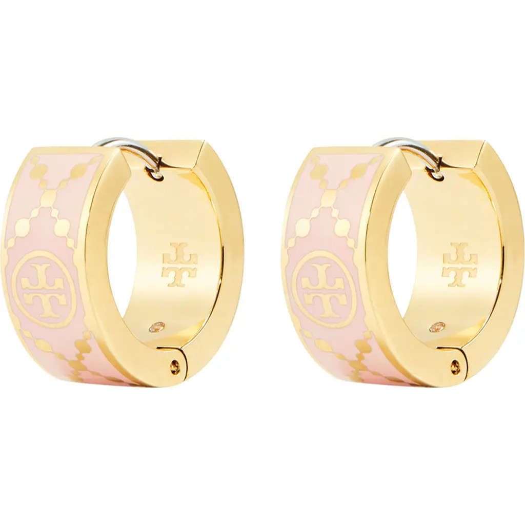 Tory Burch T-Monogram Hoop Earrings in Tory Gold /Pink at Nordstrom | Nordstrom
