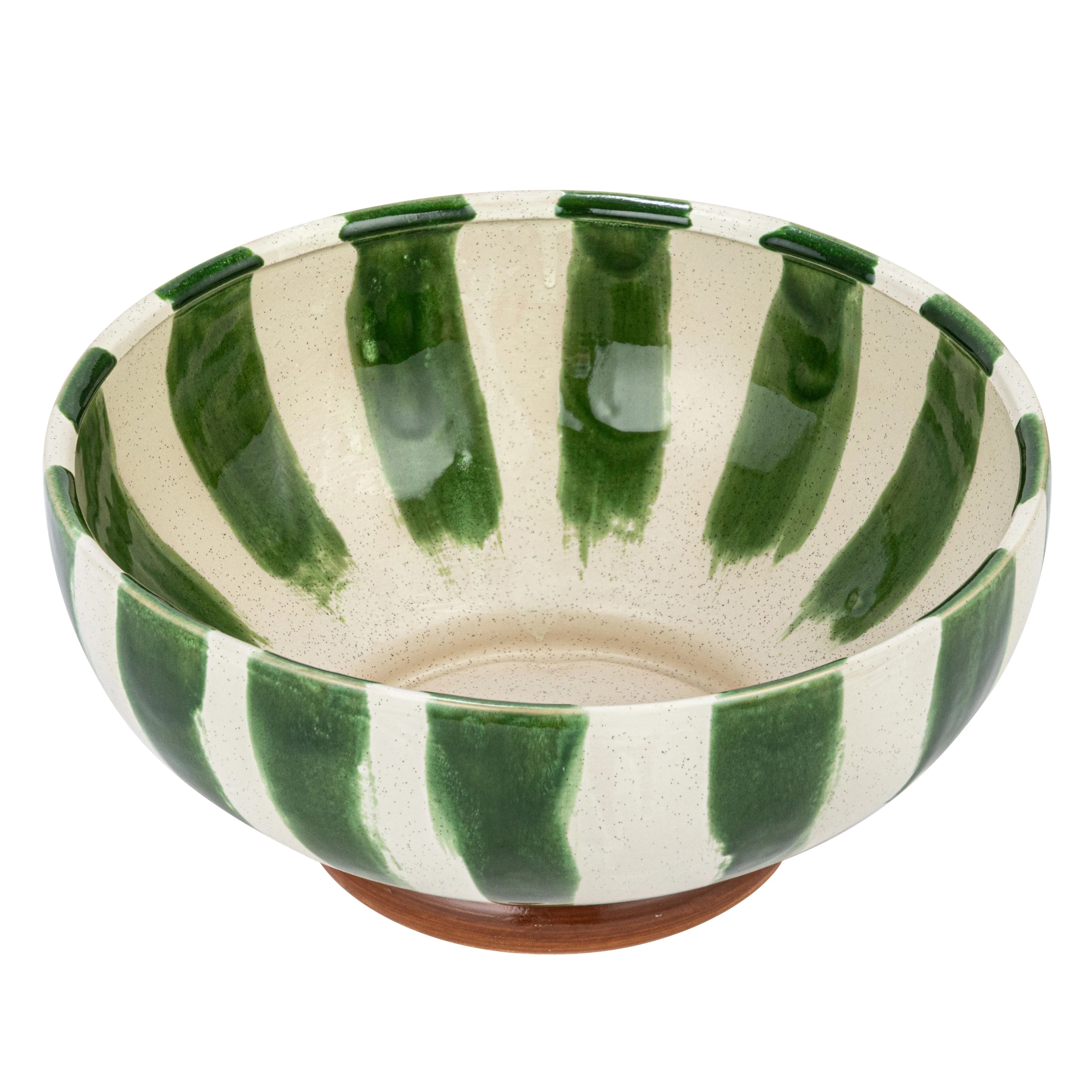 Creative Co-Op 10.25 Inches Round Hand-Painted Stoneware Footed Bowl with Stripes and Reactive Gl... | Walmart (US)