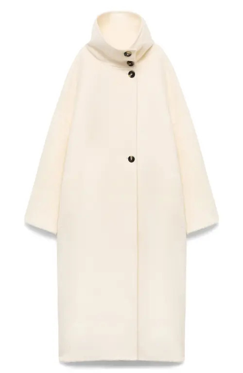 MANGO Selection Stand Collar Wool Blend Coat in Off White at Nordstrom, Size Medium | Nordstrom