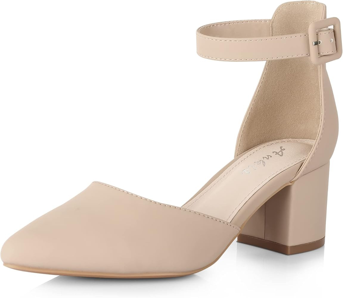 Ankis Closed Toe Heels for Women -Black Nude Gold Silver Pointed Toe Heels Low Block Chunky Women... | Amazon (US)