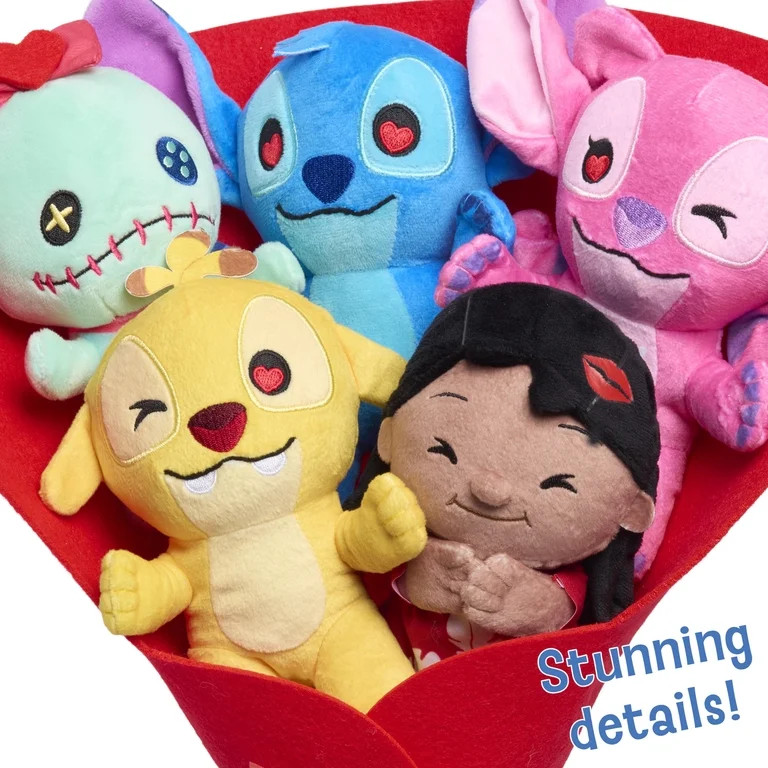 Disney Stitch Valentine 14-inch Large Plush Bouquet, 5 Plushies Included, Kids Ages 2 and up | Walmart (US)