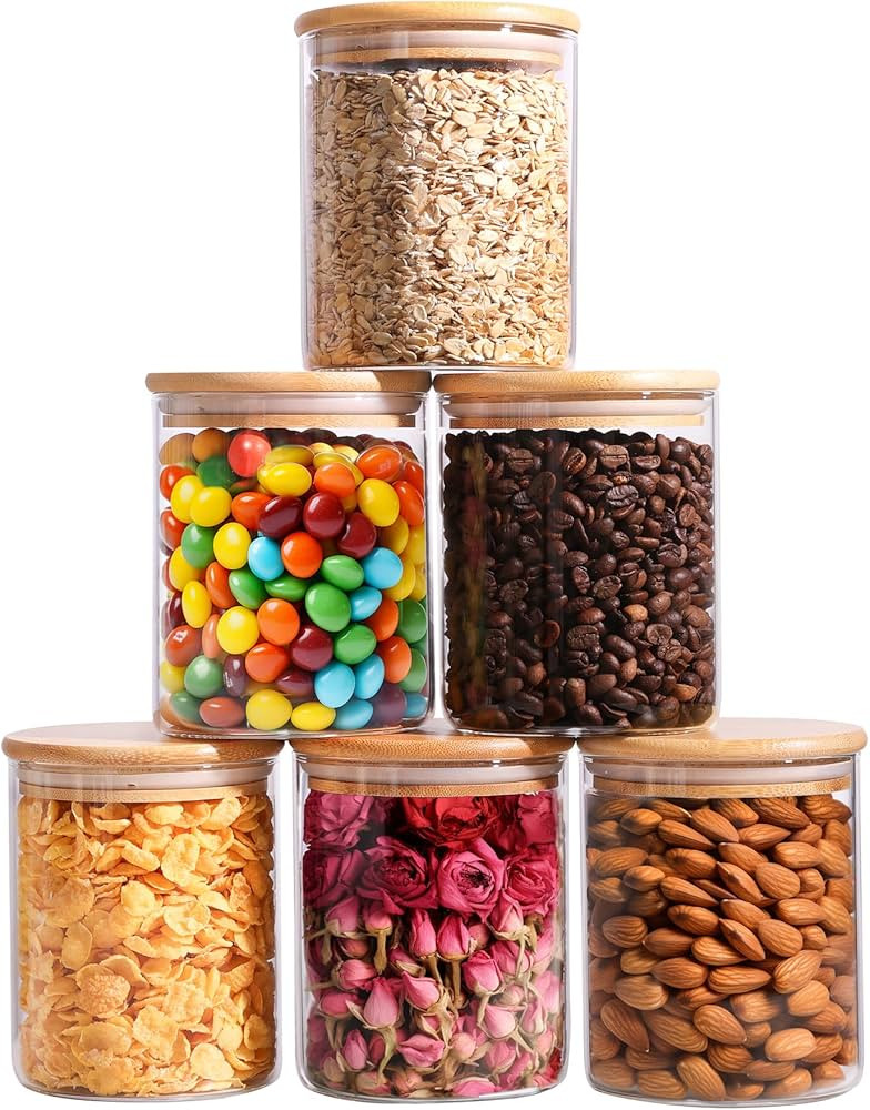 ComSaf 25oz Glass Food Storage Jars Set of 6, Clear Glass Storage Containers with Lids, Pantry Or... | Amazon (US)