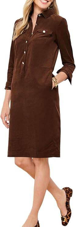 LifeShe Corduroy Dress for Women Long Sleeve Shift Dress Button Down V Neck Midi Dress | Amazon (US)