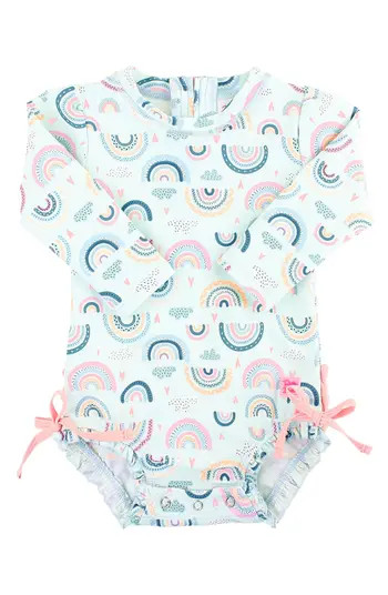 RuffleButts Chase the Rainbow Long Sleeve One-Piece Swimsuit | Nordstrom | Nordstrom