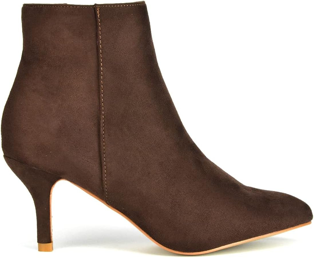 ESSEX GLAM Womens Ankle Boots Low Mid Kitten Heels Ladies Zip Pointy Booties Shoes Size | Amazon (UK)