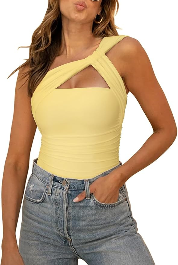 REORIA Womens Sexy One Shoulder Asymmetrical Leopard Print Mesh Ruched Backless Going Out Bodysui... | Amazon (US)